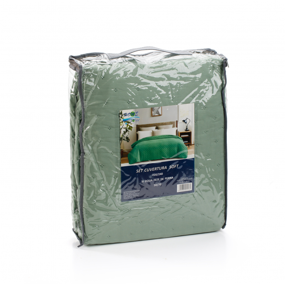 Set Cuvertura 220x240 cu 2 Fete de Perna 50x70, Menta [3]
