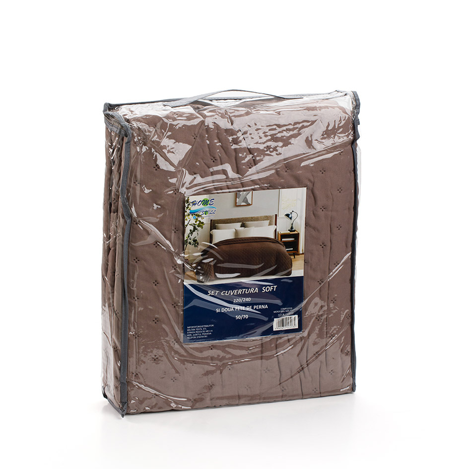 Set Cuvertura 220x240 cu 2 Fete de Perna 50x70, Maro [3]