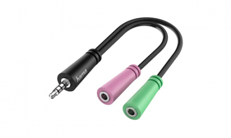 Cabluri - Cablu audio adaptor jack tata la 2 x jack mama, 0.15 m, negru, Hama