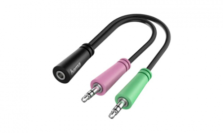 Cabluri - Cablu audio Jack 3.5 mm mama la 2 x Jack 3.5mm tata, Negru, 0.15 m, Hama|Cablu audio Jack 3.5 mm mama la 2 x Jack 3.5mm tata, Negru, 0.15 m, Hama 1