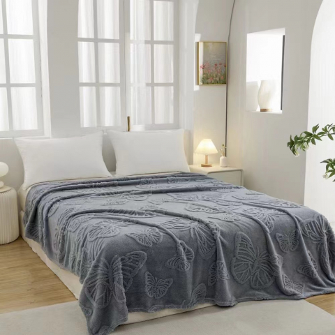 Textile - Patura Poro Plush pufoasa model fluturi, Gri Antracit
