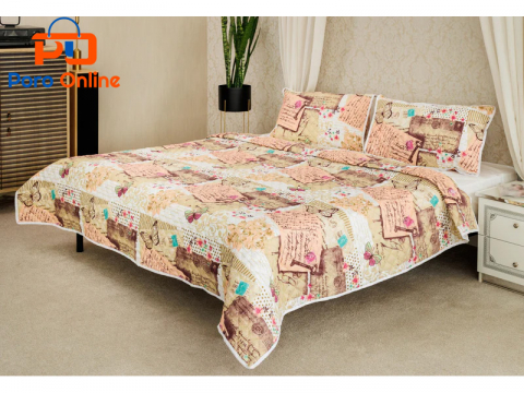 Set cuvertura de pat imprimata 200x240 cu 2 fete perna 50x70, Maro