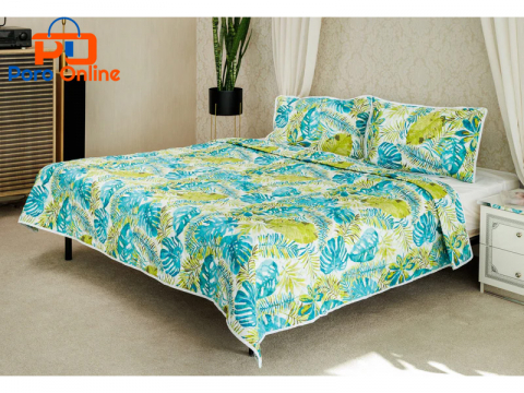 Set cuvertura de pat imprimata 200x240 cu 2 fete perna 50x70, Palmier