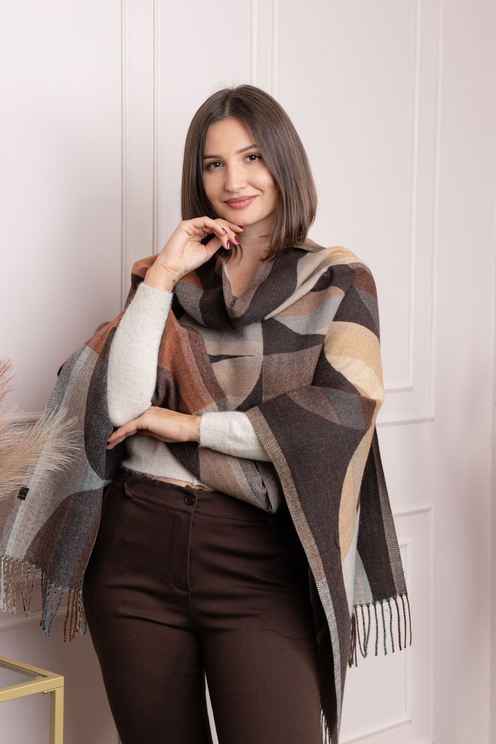 Esarfe si saluri - Sal dama maro cu imprimeu geometric si franjuri Carly