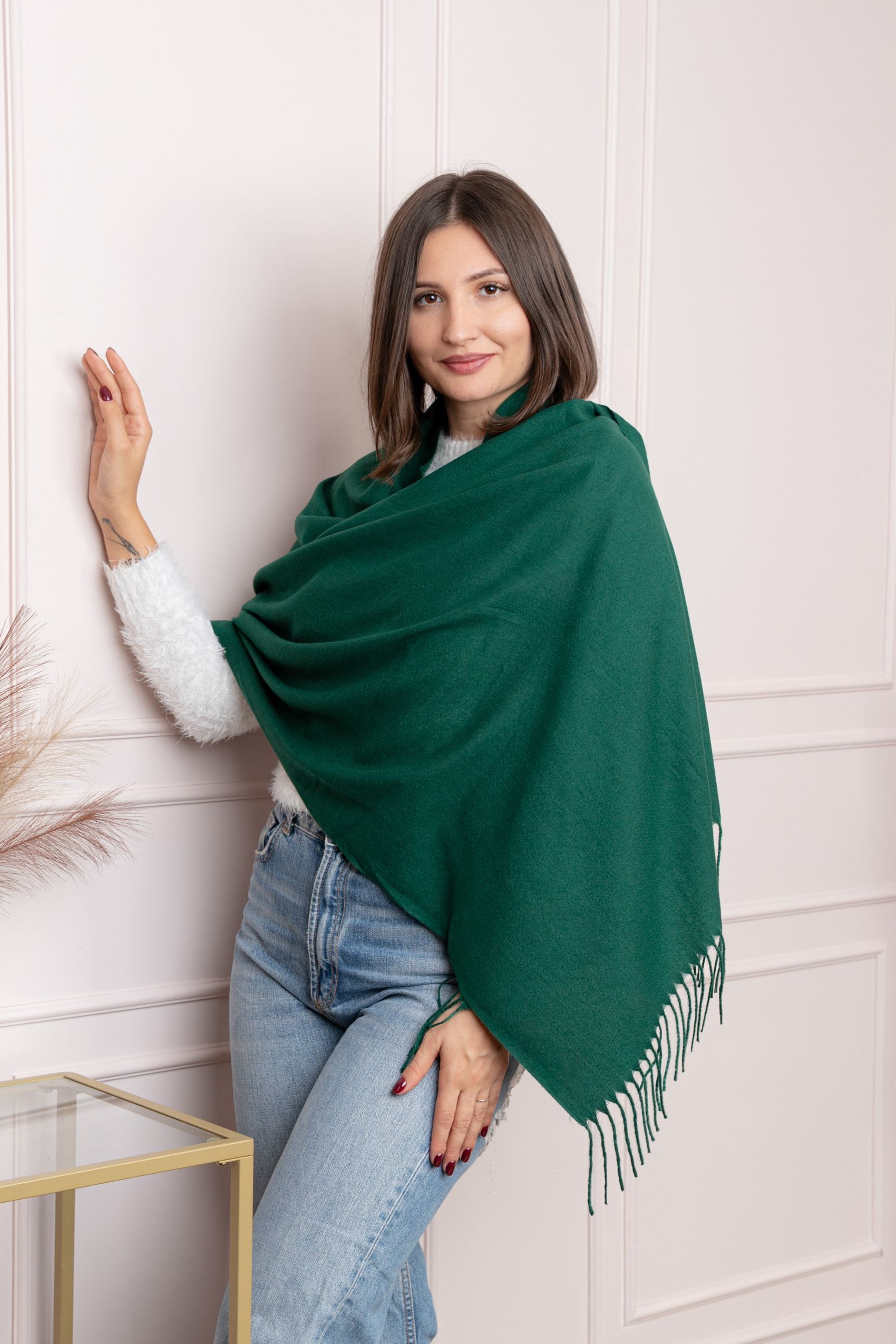 Esarfe si saluri - Sal dama verde cu franjuri Farrah