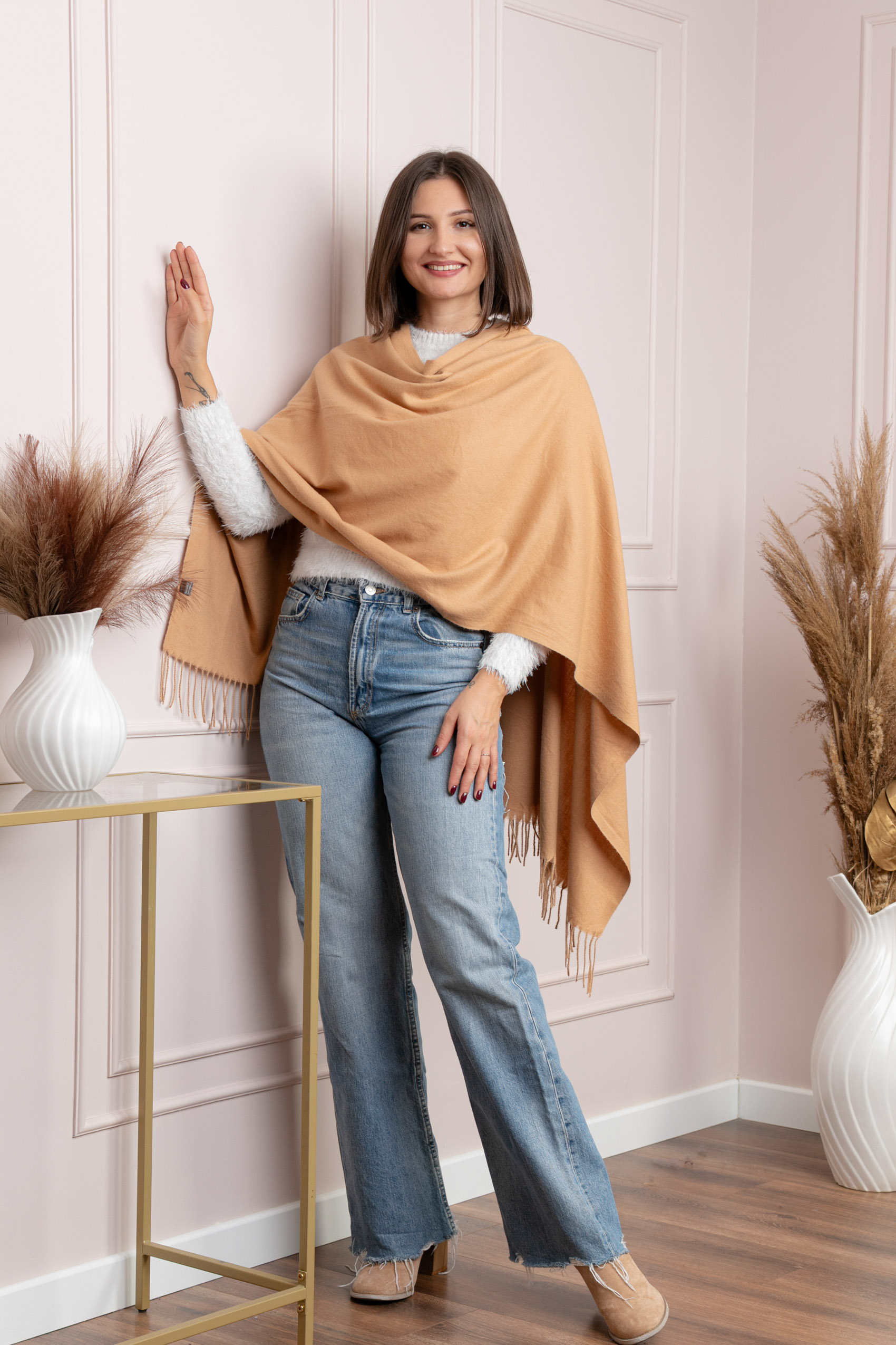 Sal dama camel cu franjuri Farrah [3]