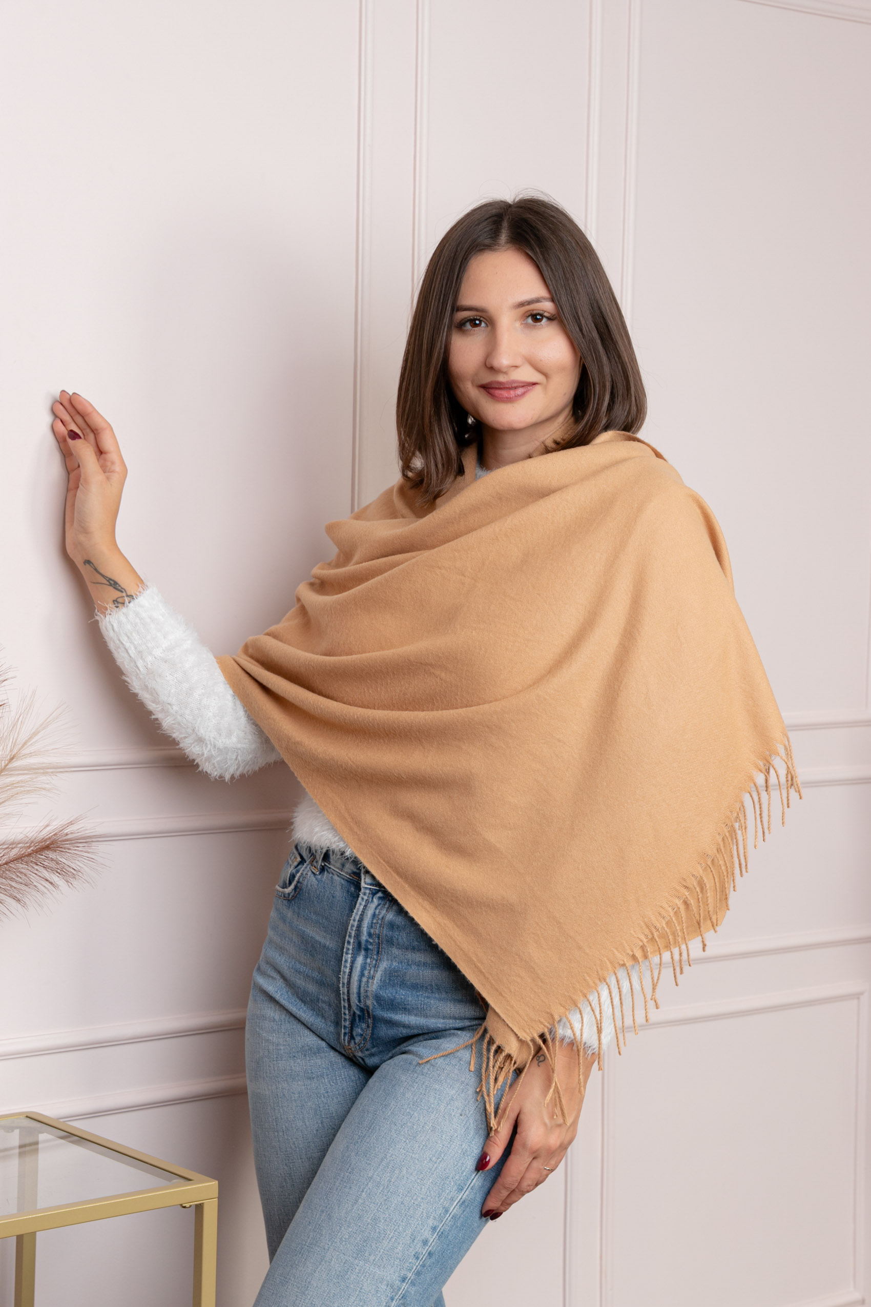 Esarfe si saluri - Sal dama camel cu franjuri Farrah