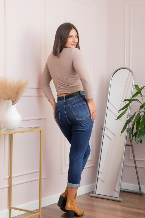 Blugi dama conici, talie inalta, albastru clasic — Holly [3]