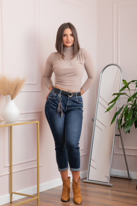 Blugi dama conici, talie inalta, albastru denim prespalat — Holly [4]