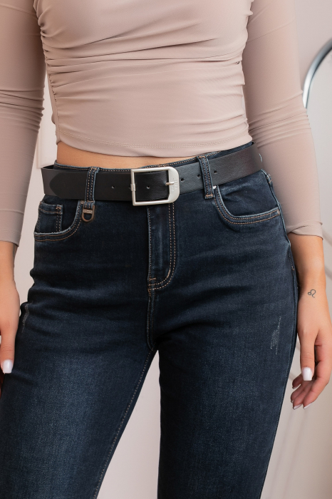 Blugi dama conici, talie inalta, albastru inchis, efect prespalat — Holly [2]