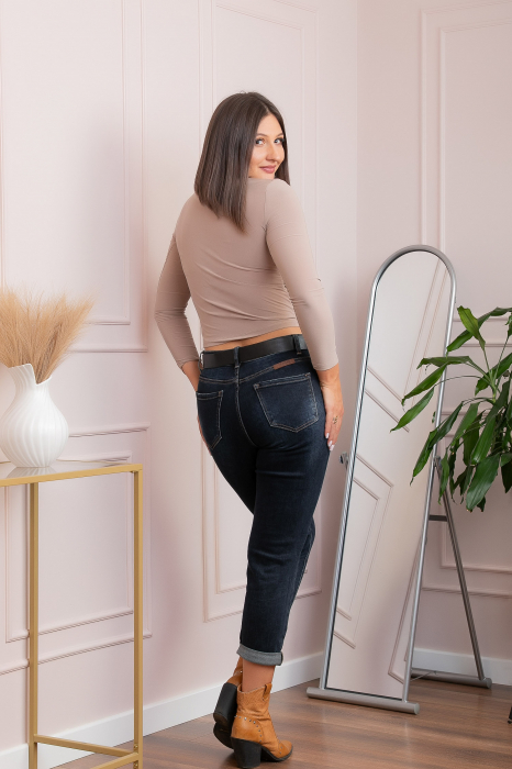 Blugi dama conici, talie inalta, albastru inchis, efect prespalat — Holly [3]