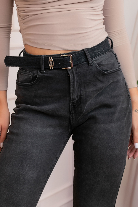 Blugi dama conici, talie inalta, negru washed — Holly [2]