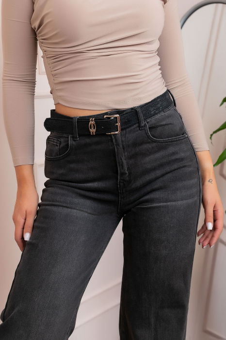 Blugi dama wide leg, talie inalta, negru washed — Britney [2]