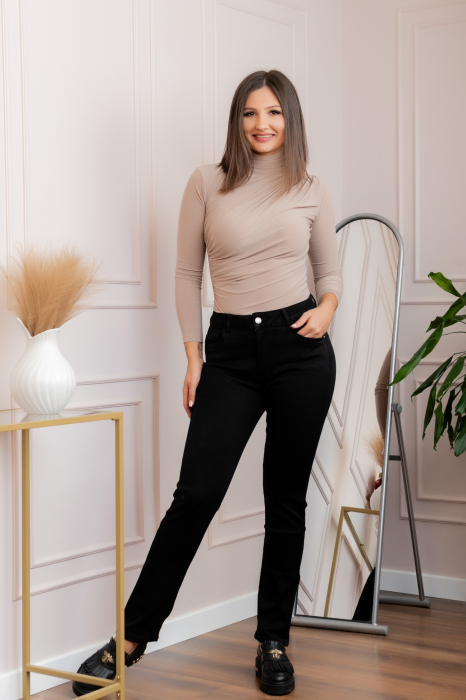 Blugi negri drepti cu talie inalta Joanna