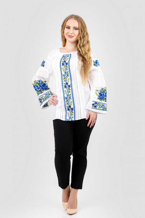 Bluza alba cu motiv floral albastru Francesca 06 [4]