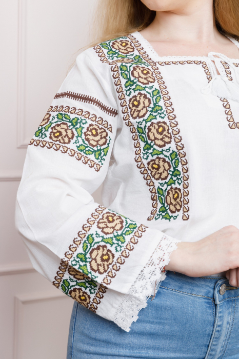 Bluza alba cu motiv floral crem Clementina [2]