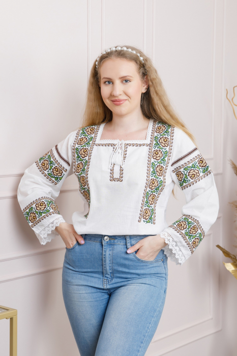 Bluza alba cu motiv floral crem Clementina [3]
