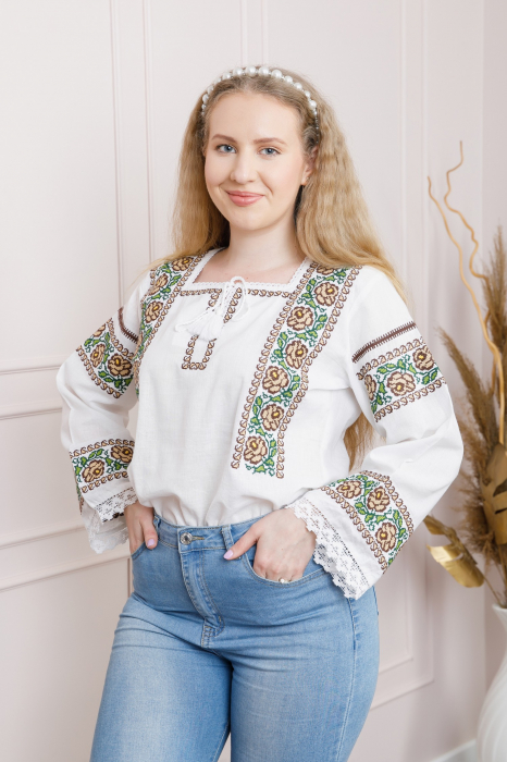 Bluza alba cu motiv floral crem Clementina [4]