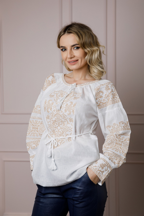 Bluza alba cu motiv floral crem Fulvia [4]