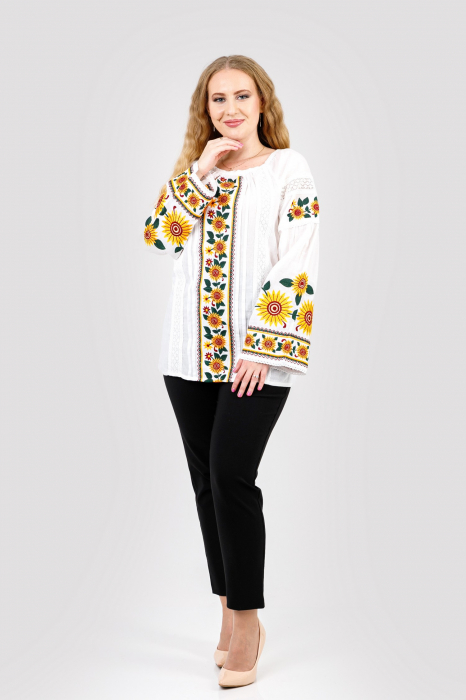 Bluza alba cu motiv floral galben Albina [4]