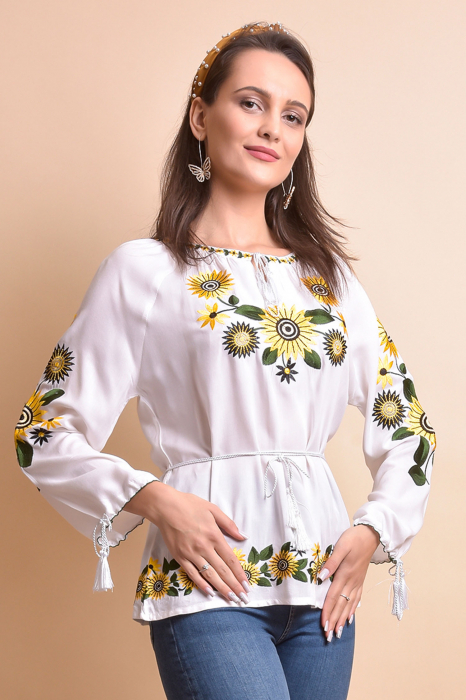 Bluza alba cu motiv floral galben Catrinel 04 [4]