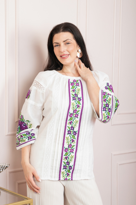 Bluza alba cu motiv floral mov Francesca 07 [3]