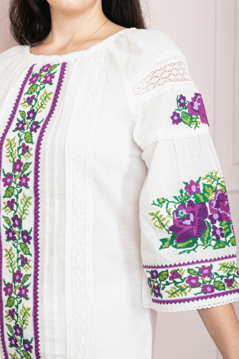 Bluza alba cu motiv floral mov Francesca 07 [2]