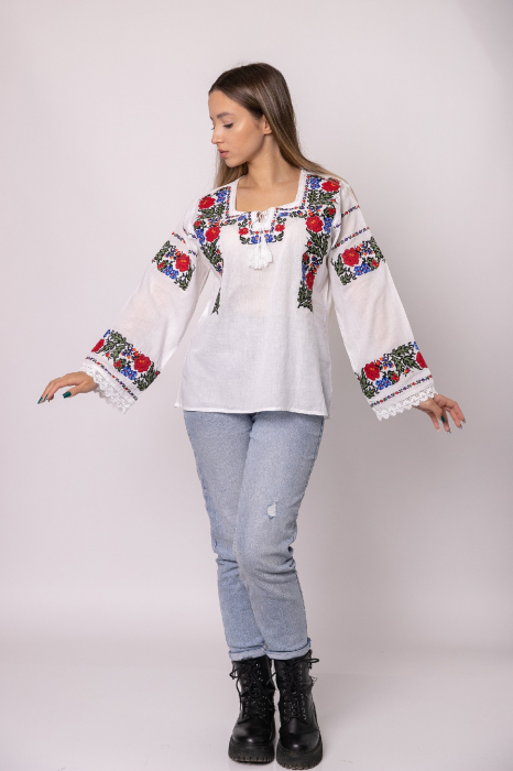 Bluza alba cu motiv floral multicolor Clarisa - maneca lunga [4]