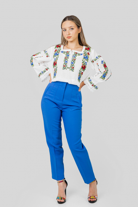 Bluza alba cu motiv floral multicolor Dalia 03 - maneca lunga [5]