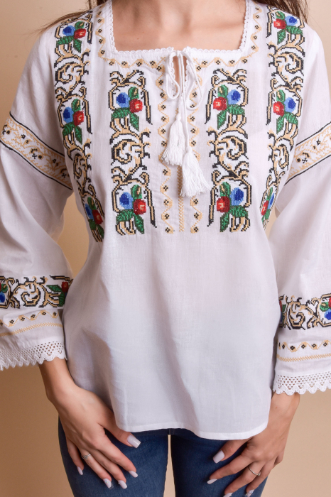 Bluza alba cu motiv floral multicolor Malvina 01 [2]