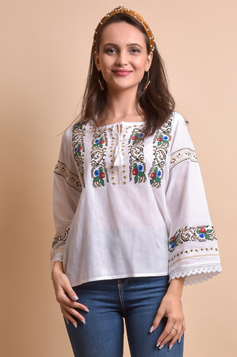 Bluza alba cu motiv floral multicolor Malvina 01 [4]