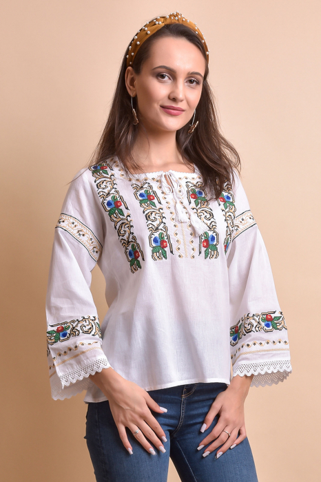 Bluza alba cu motiv floral multicolor Malvina 01 [5]