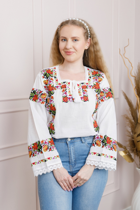 Bluza alba cu motiv floral multicolor Mirabela [3]
