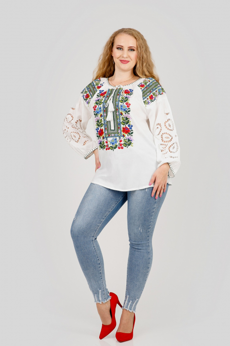 Bluza alba cu motiv floral multicolor Simona 01 - maneca lunga [4]