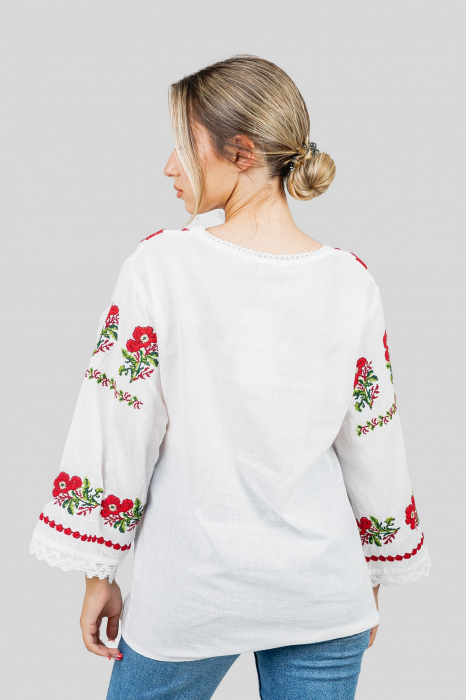 Bluza alba cu motiv floral rosu Amelia [3]