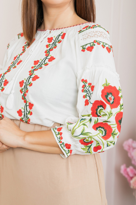 Bluza alba cu motiv floral rosu Amina 01 [2]