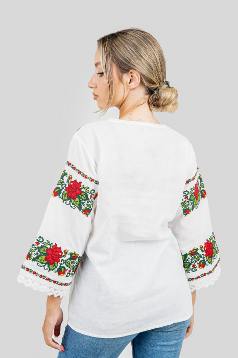 Bluza alba cu motiv floral rosu Anais [3]