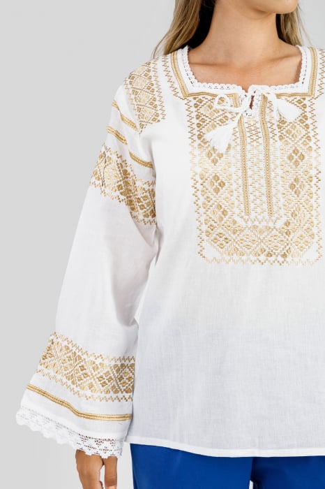 Bluza alba cu motiv geometric auriu Dora 01 [2]