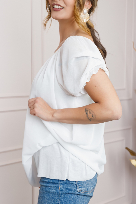 Bluza alba din voal cu maneci bufante [2]