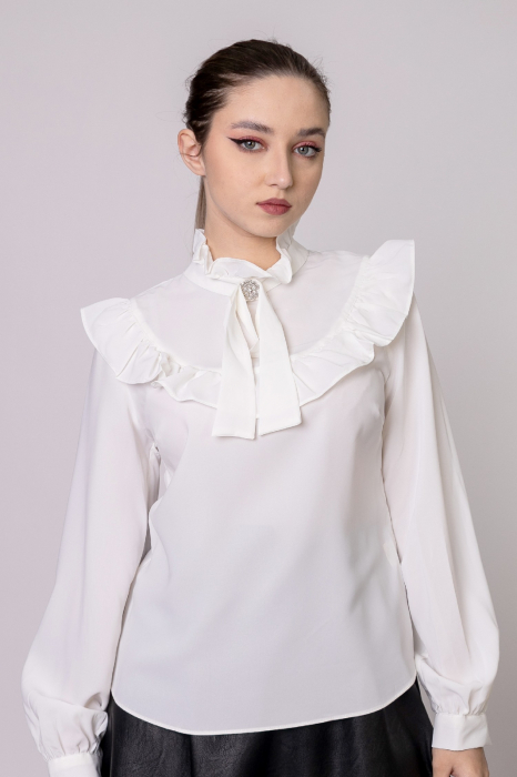 Bluza alba eleganta cu volane si fundita [3]