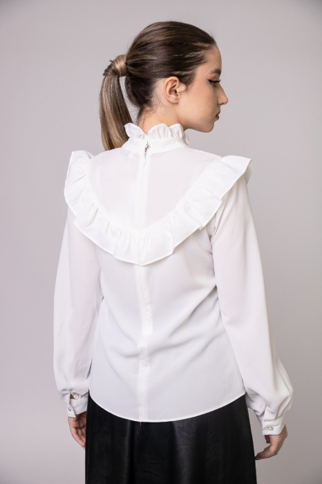 Bluza alba eleganta cu volane si fundita [4]