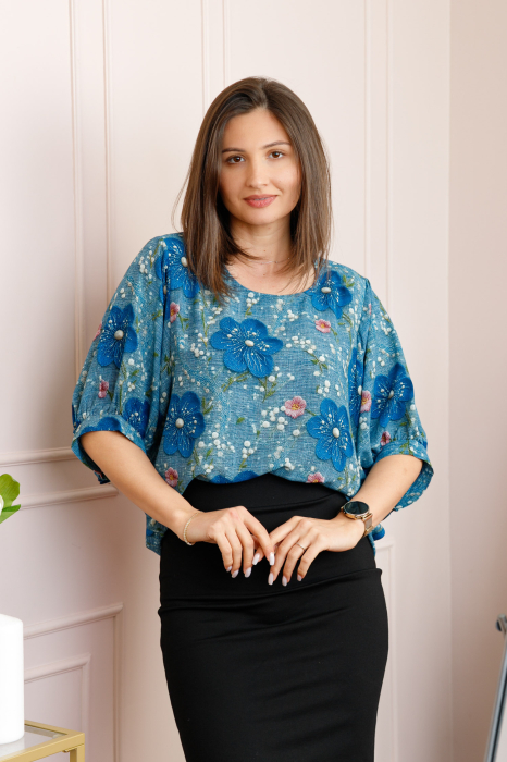 Bluza albastra cu imprimeu floral albastru Harper plus size [3]