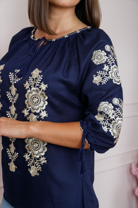 Bluza albastra cu motiv floral auriu Andrada 04 [2]