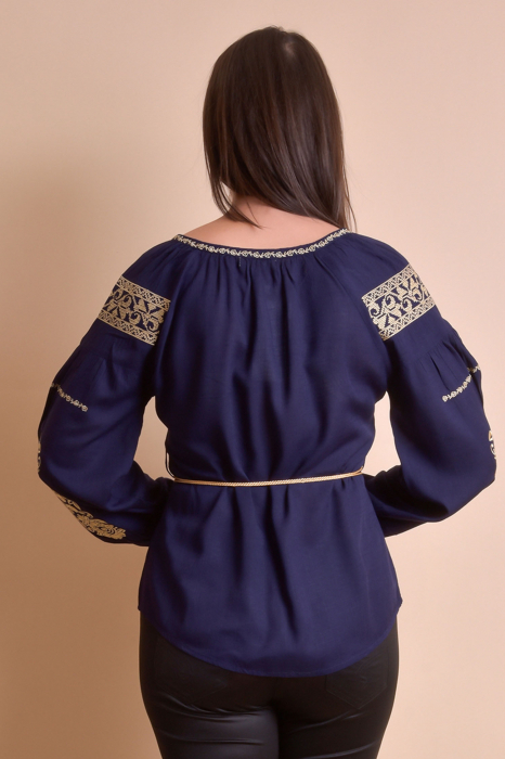 Bluza albastra cu motiv floral auriu Otilia 02 [5]