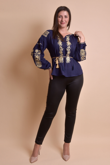 Bluza albastra cu motiv floral auriu Otilia 02 [10]