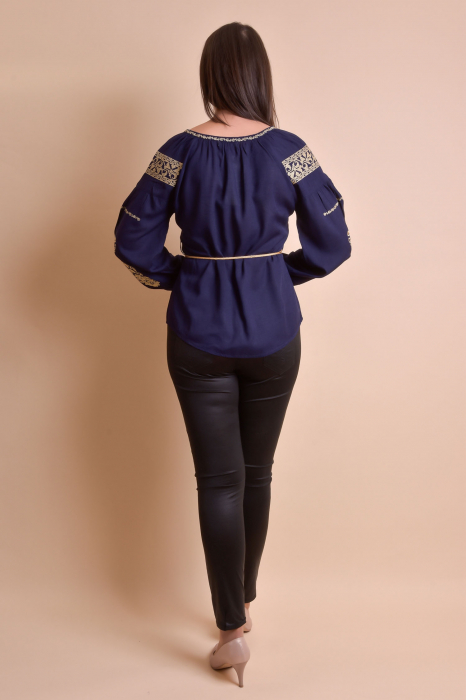 Bluza albastra cu motiv floral auriu Otilia 02 [9]