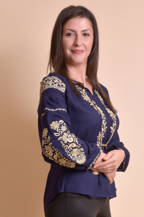 Bluza albastra cu motiv floral auriu Otilia 02 [3]