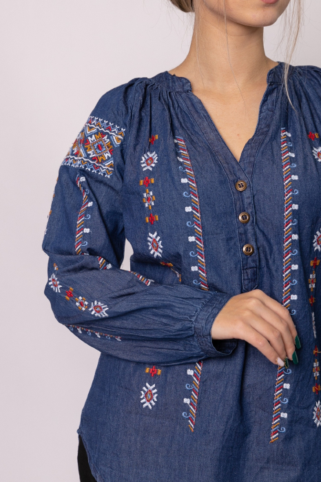 Bluza albastra cu motiv floral multicolor Camelia [2]