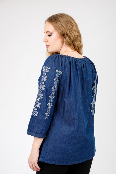 Bluza albastra cu motiv geometric alb Astrid [3]