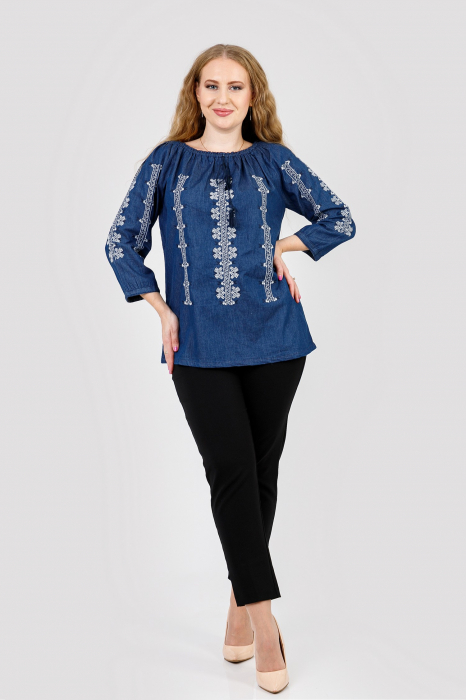 Bluza albastra cu motiv geometric alb Astrid [4]